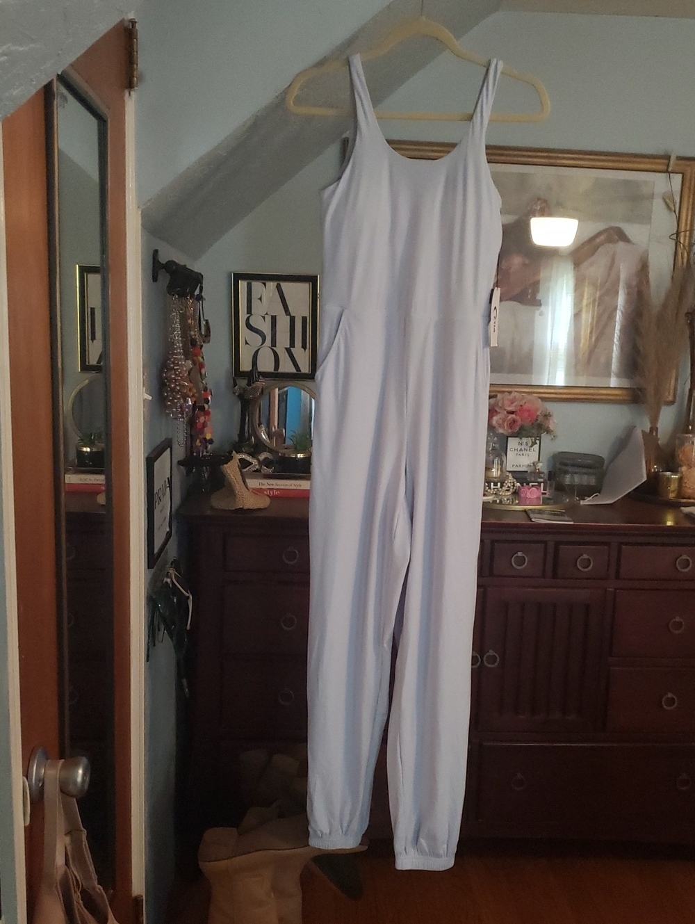 Light Blue Sleeveless Jumpsuit with Elastic Ankles